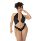 Body dos nu Romy grande taille couleur noir et chair, résille transparente - MAL2745XNUBK