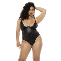 Bodystring Bibi grande taille en wetlook noir avec armatures, bretelles réglables - MAL2752XWBLK