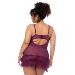 Nuisette en dentelle grande taille bordeaux et string assorti - MAL7554XWINE