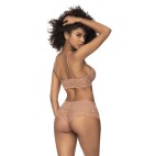 Ensemble 2 pièces en dentelle, top à bretelles et shorty couleur taupe - MAL206TAUP