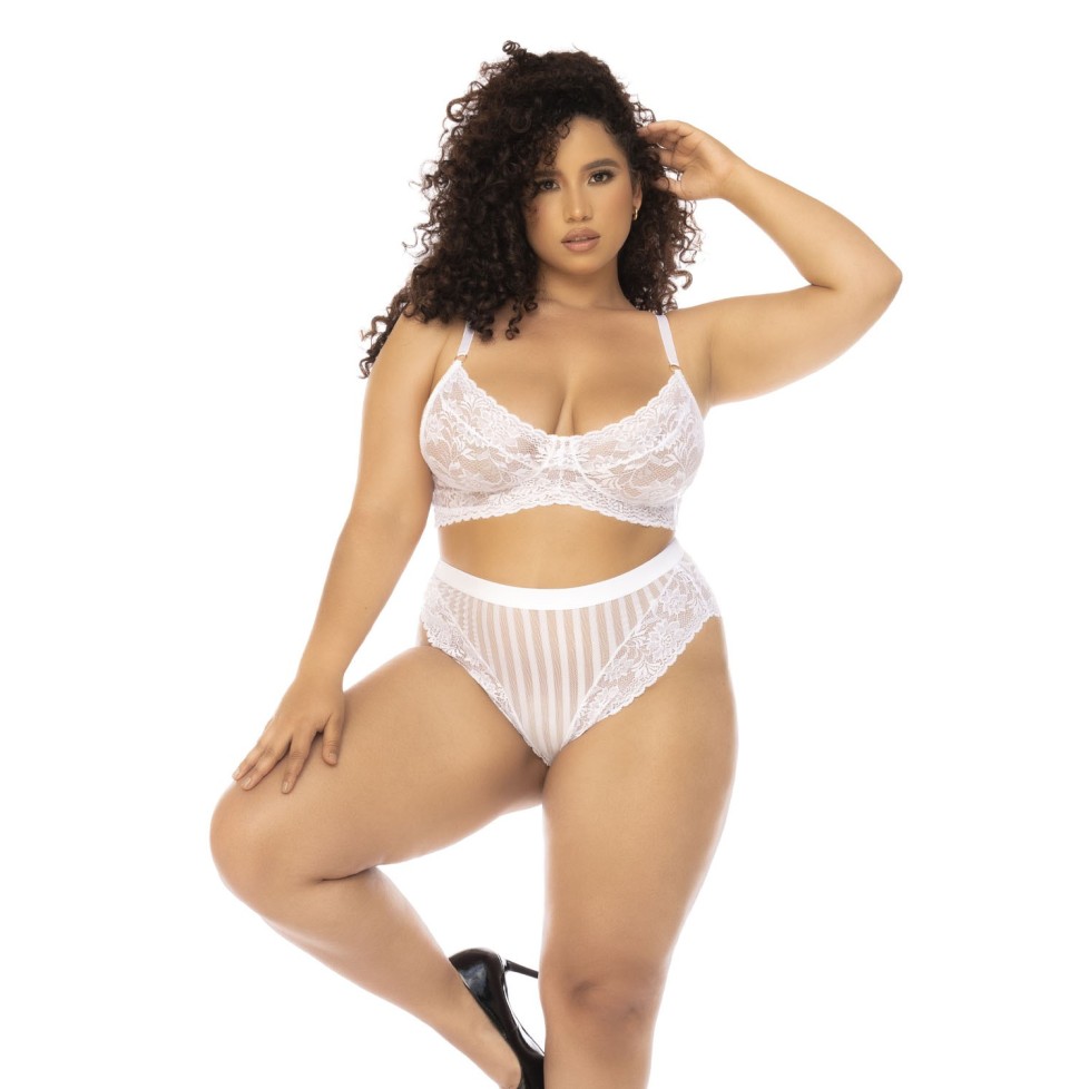 Ensemble 2 pièces blanc grande taille Emberly, soutien gorge et culotte taille haute - MAL8842XWHT