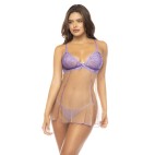 Babydoll couleur lavande et chair Verona, en dentelle et résille transparente - MAL7540LLCN