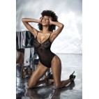 Body noir en dentelle et résille noire - MAL8795BLK