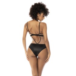 Body Flora noir et chair, avec une fine résille transparente, bretelles ajustables - MAL2746NUKB