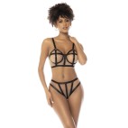 Ensemble 2 pièces noir et chair Havana, en fine résille, soutien gorge avec armatures et culotte taille haute - MAL8849NUBK