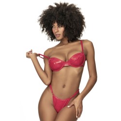 Ensemble lingerie sexy en vinyle rouge avec soutien-gorge et string - MAL2740RED