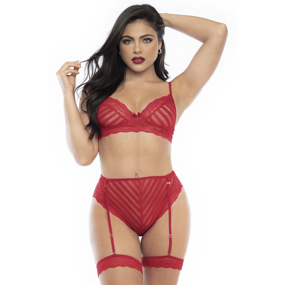 Ensemble deux pièces en dentelle rouge - MAL8815RED