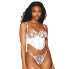 Bustier blanc avec armatures, en satin et dentelle florale - DG13262WHT