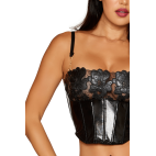 Bustier noir avec armatures en simili cuir, string assorti - DG13655BLK