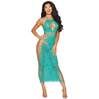 Robe longue résille fantaisie turquoise - DG0524AGA