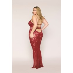 Nuisette longue grande taille en résille rouge - DG0487XRED