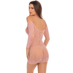 Mini robe en maille rose , manches longues - REN7087-ROS