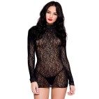 Robe courte coquine noire à manches longues - ML9828BLK