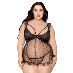 Babydoll grande taille noir et string assorti - DG13694XBLK