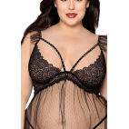 Babydoll grande taille noir et string assorti - DG13694XBLK