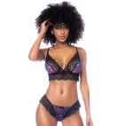 Ensemble 2 pièces imprimé floral noir et violet - MAL8864NBFY