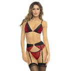 Ensemble 3 pièces rouge, soutien gorge, porte jarretelles et string - REN53037-RED