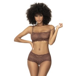 Ensemble 2 pièces en dentelle, top à bretelles et shorty couleur cacao - MAL206COCO