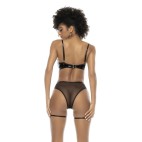 Ensemble 2 pièces, en vinyl et résille noir, soutien gorge seins nus et string avec zip fonctionnel - MAL2756GLBK