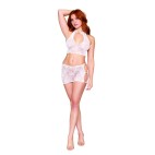 Ensemble 2 pièces top et jupe en résille fantaisie blanche - DG13309WHT