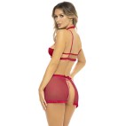 Ensemble 3 pièces rouge, soutien gorge, jupette et string - REN53039-RED