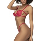 Ensemble lingerie sexy en vinyle rouge avec soutien-gorge et string - MAL2740RED