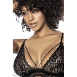 Ensemble 3 pièces en fine dentelle florale noire - MAL8798BLK