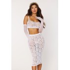 Ensemble 2 pièces, brassière résille fantaisie et jupe longue assorti - DG12921WHT