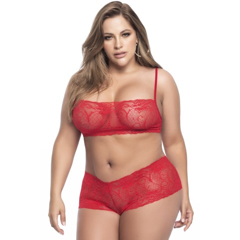 Ensemble lingerie, grande taille,  rouge top bustier et shorty dentelle   - MAL206XRED