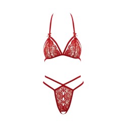 Soutien-gorge en dentelle rouge avec bonnets détachables et string - R221125430