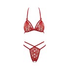 Soutien-gorge en dentelle rouge avec bonnets détachables et string - R221125430