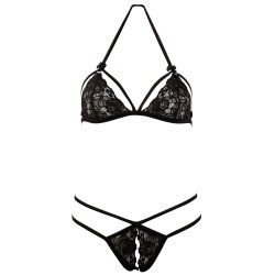 Soutien-gorge en dentelle noire avec bonnets détachables et string - R221125410