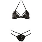 Soutien-gorge en dentelle noire avec bonnets détachables et string - R221125410