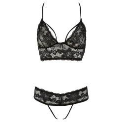 Soutien-gorge en dentelle noire et string ouvert - R2251167