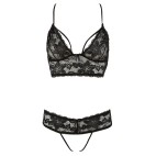 Soutien-gorge en dentelle noire et string ouvert - R2251167