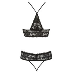 Soutien-gorge en dentelle noire et string ouvert - R2251167