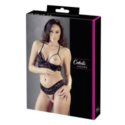 Soutien-gorge en dentelle noire et string ouvert - R2251167