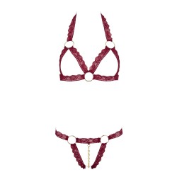 Soutien-gorge ouvert et string rouge à larges bandes sexy - R2213010