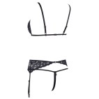 Ensemble trois pièces avec soutien-gorge fendu, porte-jarretelles et string noir - R2230348