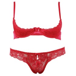 Soutien-gorge demi seins avec armatures et son string ouvert - R2220199