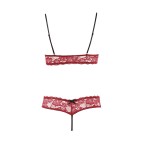 Soutien-gorge, bonnets ouverts, en dentelle rouge et string assorti - R2212447