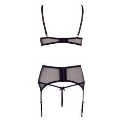 Soutien-gorge dentelle, porte-jarretelles et string ouvert noir - R2213052