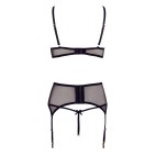 Soutien-gorge dentelle, porte-jarretelles et string ouvert noir - R2213052