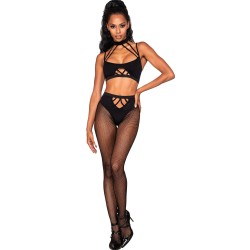 Ensemble de deux pièces avec brassière à lanières et collants.- DG0390BLK