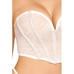 Bustier blanc avec perles et strass, bretelles transparentes amovibles - DG13669WHT