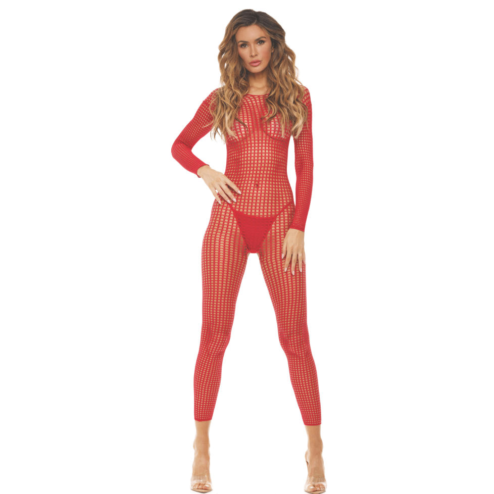 Bodystocking rouge ouvert à l'entrejambe - REN7108-RED