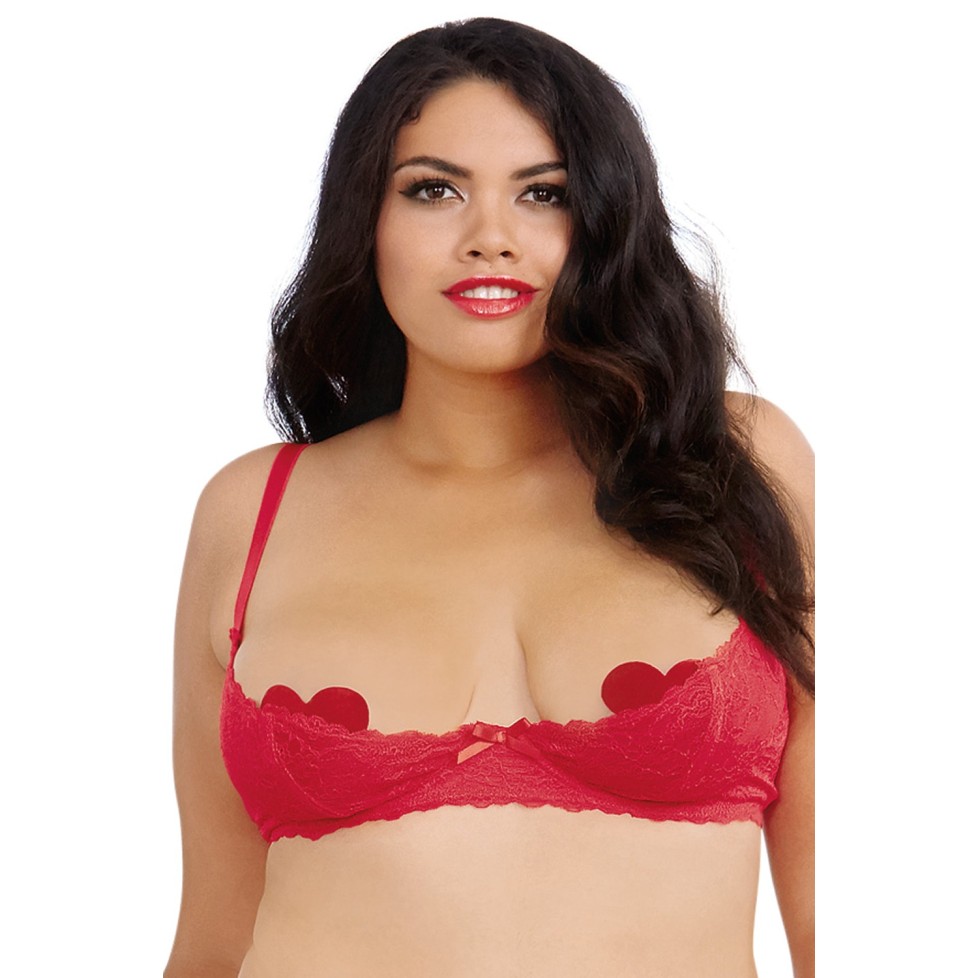 Soutien-gorge rouge grande taille demi-bonnets seins nus avec armatures - DG9386XRED