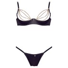 Soutien-gorge sexy demi-seins en satin avec chainette et string - OR2221179BLK