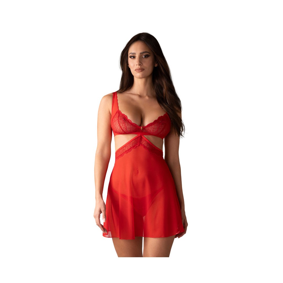 Cupide Desir babydoll et String - Rouge