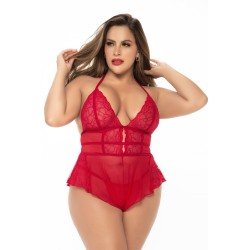 Body rouge grande taille effet babydoll et string assorti - MAL7445XRED